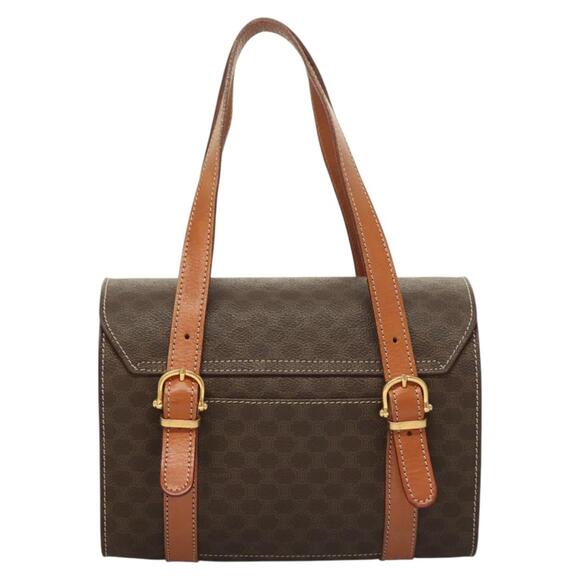 CELINE Macadam Canvas Hand Bag Pvc Leather Brown Gold - Picture 3 of 13